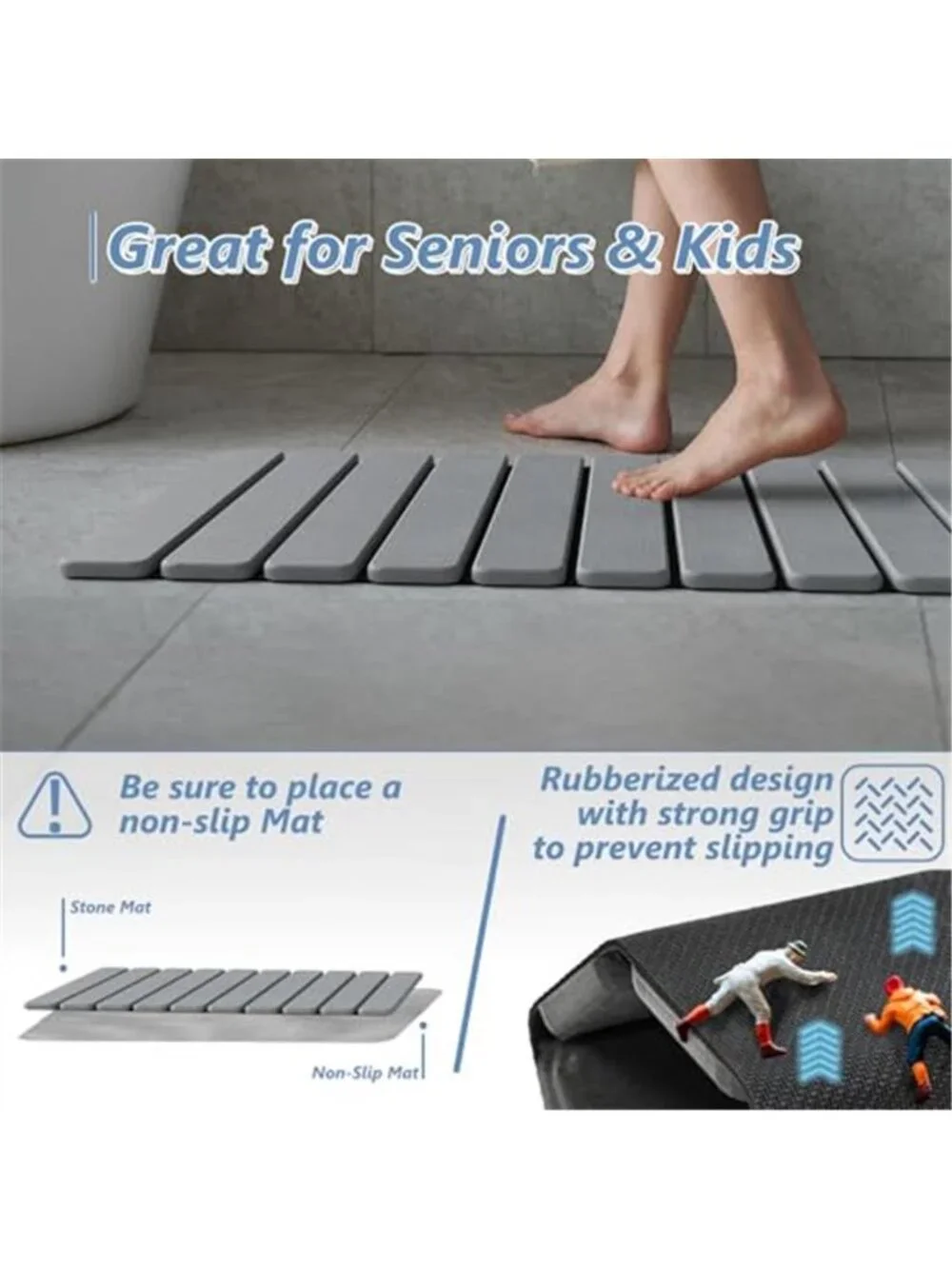 Stone Bath Mat Quick Dry Diatomaceous Earth Non Slip Foldable Bathroom
